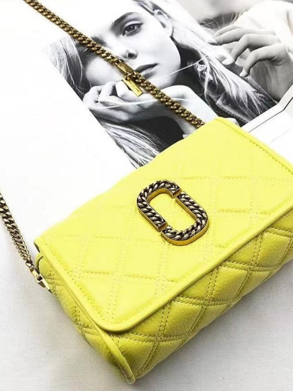 Marc Jacobs Yellow Quilted Status Flap Crossbody with Gold Hardware